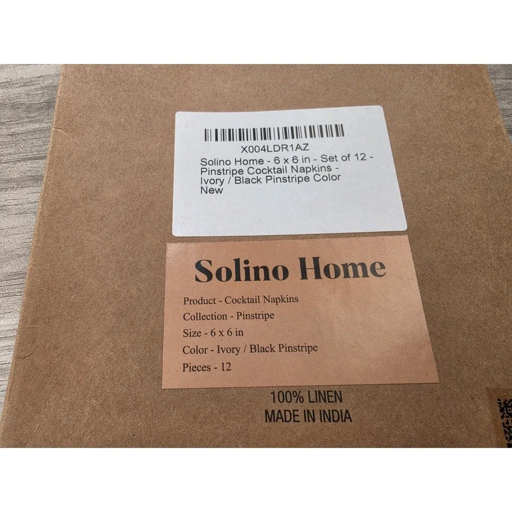 Solino Home Cotton Cocktail Napkins Cloth 6 x 6 Ivory Black Pack Of 12
